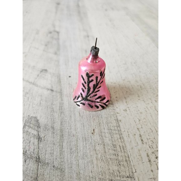 Vintage pink glitter tree bell beaded ornament Xmas tree mercury glass - Picture 1 of 8
